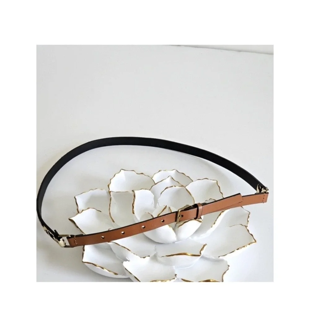 Banana Republic Dyed Calf Hair Faux Leather Brown Skinny Belt Animal‎ Print XS